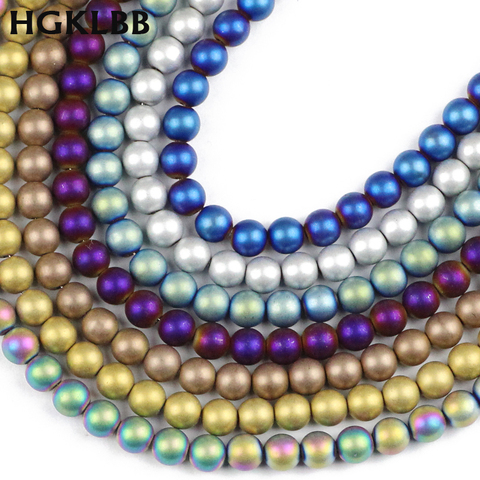 HGKLBB Round Matte Hematite beads Natural Stone 2/3/4/6/8/10mm Plating color Loose spacer beads Jewelry bracelets Making DIY ► Photo 1/6