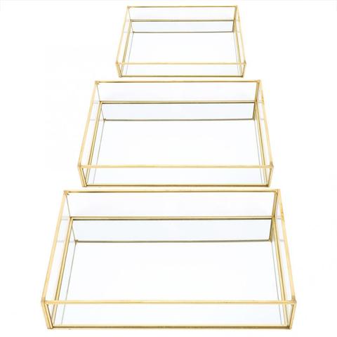 Nordic Retro Storage Tray Gold Rectangle Glass Makeup Organizer Tray Dessert Plate Jewelry Display Storage Box ► Photo 1/6