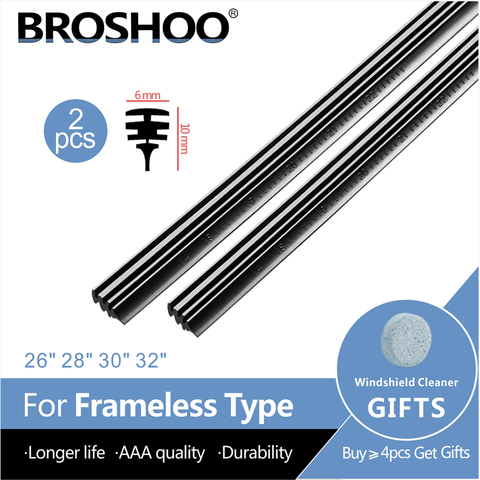 2pcs Universal AAA-Grade Auto Vehicle Insert Soft Rubber Strip (Refill) For Frameless Wiper 6mm 26