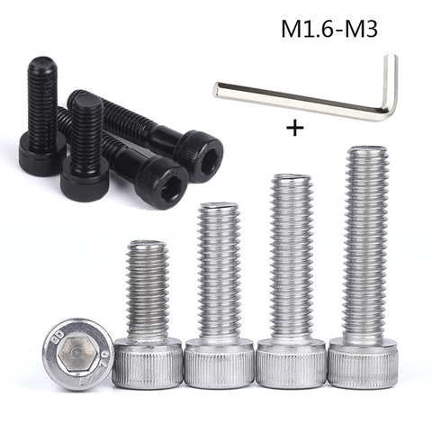 50pc M1.4 M1.6 M2 M2.5 M3 304 A2 Stainless Steel Black grade 12.9 DIN912 Hexagon Hex Socket Head Cap Allen Bolt Screw L=2-30mm ► Photo 1/4