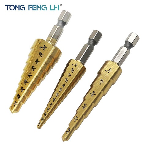 High quality HSS 4241 British system step drill/pagoda bit/step drill/hexagonal handle 3/16-1/2,1/4-3/4,1/8-1/2 steel iron plate ► Photo 1/6