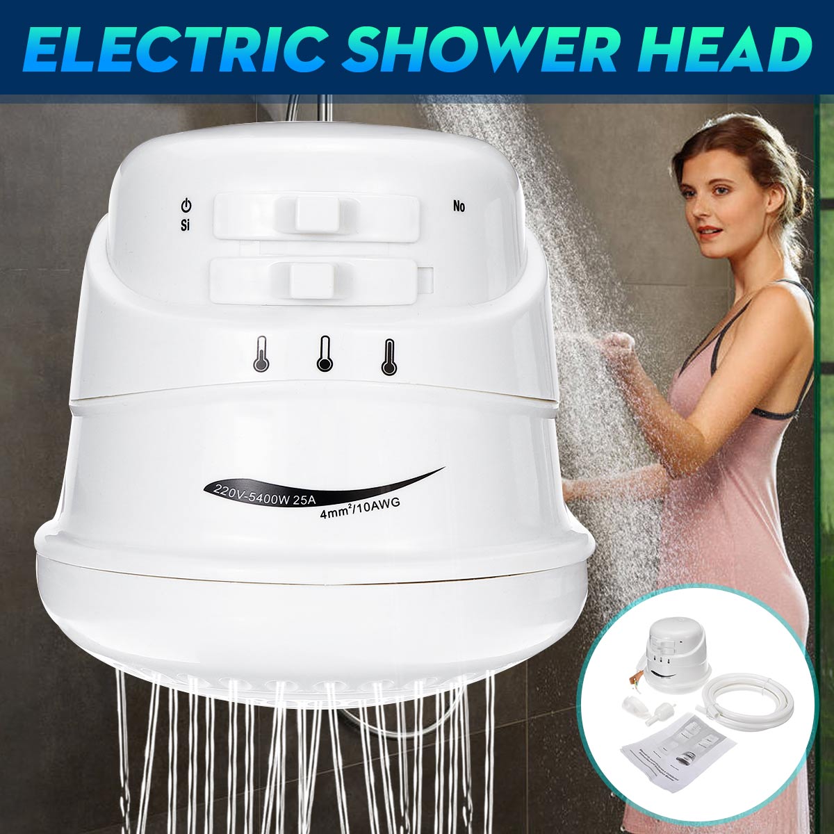 5400W Water Heater 110V/220V Electric Shower Head Bathroom Instant Hot Water Heater Temperature Adjustable With 2m Water Pipe ► Photo 1/6