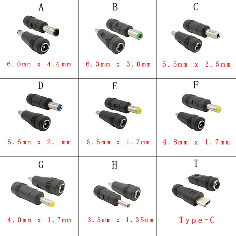 DC Power Male to Female Adapter 6.0*4.4mm 6.3*3.0mm 5.5*2.5mm 5.5*2.1mm 5.5*1.7mm 4.8*1.7mm 4.0*1.7mm 3.5*1.35mm Lapto Connector ► Photo 1/2
