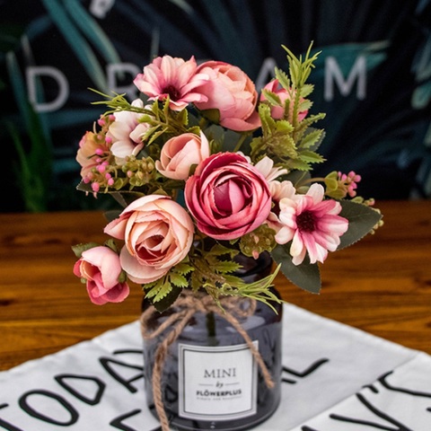1 bunch Artificial Flowers Cheap Small Tea Rose Vases for Home Decor Wedding Decorative Flowers Needlework Ornamental Flowerpot ► Photo 1/6