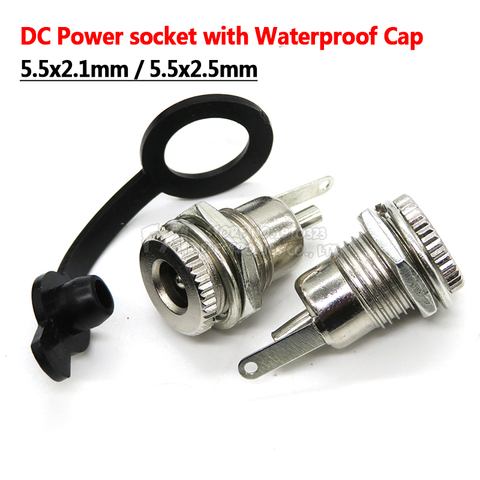 2 Pairs DC099 DC Power Socket Female Panel Mount Connector Metal DC-099 Open Hole 11MM 5.5*2.1mm/5.5*2.5mm with Waterproof Cap ► Photo 1/5