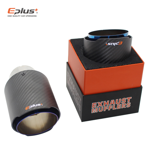 EPLUS Car Matte Carbon Fiber Muffler Tip Exhaust System Pipe Mufflers Nozzle Universal Straight Stainless Blue For Akrapovic ► Photo 1/6