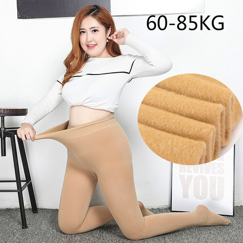 Suitable 60-85kg Pantyhose Women Velvet Winter Thin Plush Fat Plus MM Size fat Show Bottomed Black skin color Letered Tights ► Photo 1/5