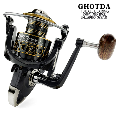 GHOTDA Fishing coil Wooden handshake 12+ 1BB Spinning Fishing Reel Metal Spool Left/Right Handle Fishing Reel Wheels ► Photo 1/6