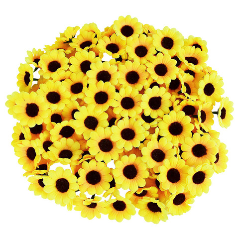 50/100pcs Mini Silk Sunflower 4.5cm Yellow Artificial Daisy Head For Wedding Party Home Decor DIY Wreath Gift Box Fake Flowers ► Photo 1/6