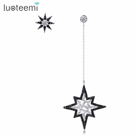 LUOTEEMI Delicate Handmade Earrings Personality Zircon Moon Star Long Chain Earrings Asymmetric Boucle D' Orielle Brinco ► Photo 1/6