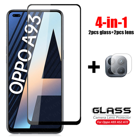 4-in-1 For Glass Oppo A93 Tempered Glass Oppo A72 A52 A92 A53 A32 A15 A12 Camera Lens Screen Protector HD Full Cover Phone Film ► Photo 1/6