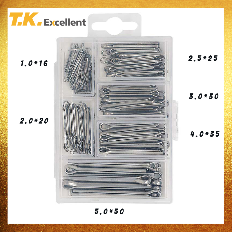 T.K.Excellent 304 Stainless Steel Cotter Pin Assortment Set Value Kit,230 Pcs 