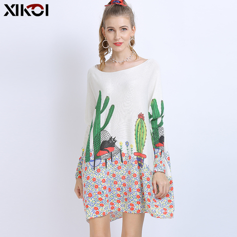 XIKOI Wool Oversized Sweater For Women Winter Long Pullover Dress Fashion Cactus Print Jumper Casual Knitted Sweater Pull Femme ► Photo 1/6