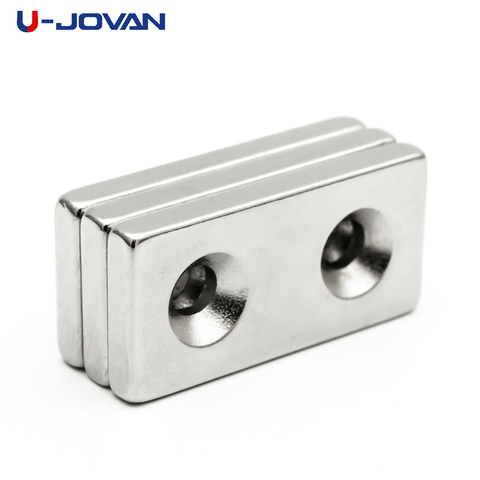 U-JOVAN 2pcs 40x20x5mm Double 5mm Hole N35 Block Countersunk Neodymium Magnet Permanet Strong Magnets 40*20*5-5-5mm ► Photo 1/4