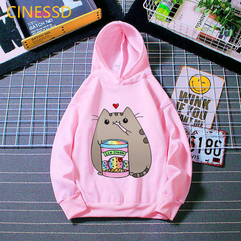 Kawaii Kids Clothes Coffee Cat Love Ice Cream Animal Print Pink Hoodie Girls Harajuku Funny Sweatshirt Children Clothing Coat ► Photo 1/6