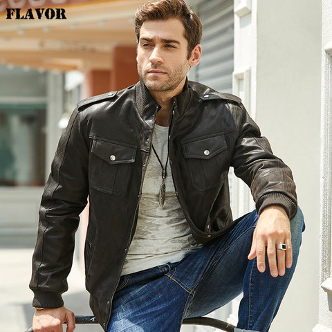 New Men's Leather Jacket Bomber Jacket, Black Jacket Made Of Genuine Leather, Warm Pilot Jacket For The Winter ► Photo 1/6