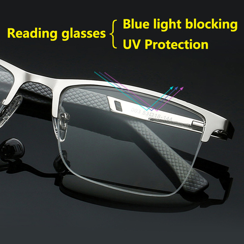 Ultra Light UV Protection Computer Reading Glasses Men Presbyopia Anti-blue Light Blocking Metal Half Frame Silver 1.5 2.5 ► Photo 1/6