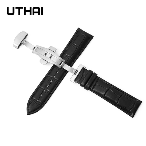 UTHAI Z09 Plus Genuine Leather Watchbands 12-24mm Universal Watch Butterfly Buckle Band Steel Buckle Strap 22mm watch band ► Photo 1/6