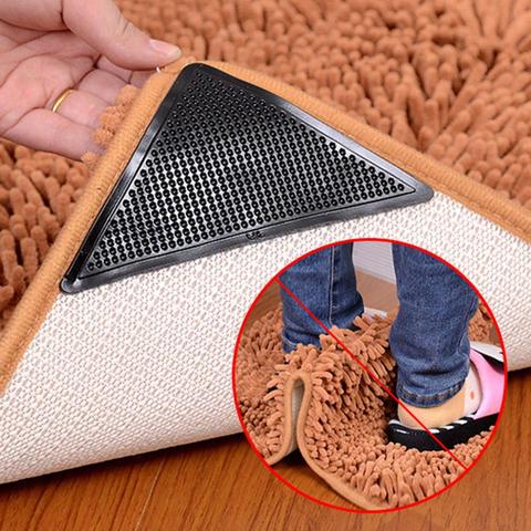 4Pcs Home Floor Rug Carpet Mat Grippers Self-adhesive Anti Slip Tri Sticker Reusable Washable Silicone Grip Sticker Pads ► Photo 1/6