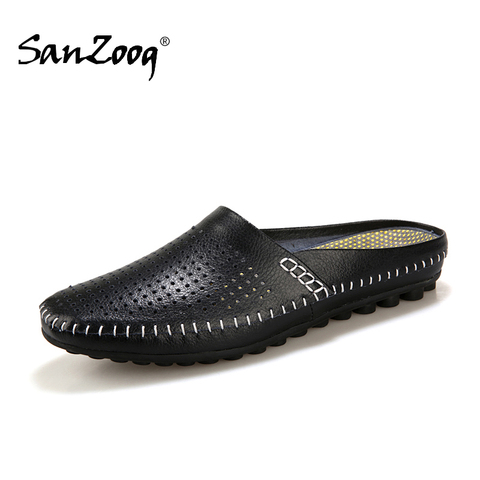 Sanzoog Summer Slip-On Breathable Leather Half Shoes For Men Casual Slip-ons Fashion Low Dropshipping Suppliers Black Blue ► Photo 1/6