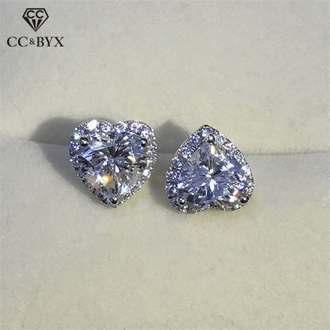 Stud Earrings For Women S925 Silver Heart Cubic Zirconia Wedding Engagement Promise Bridal Elegant Jewelry Drop Shipping CCE663 ► Photo 1/6
