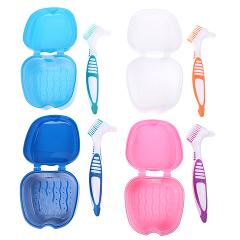 1set Denture Box And Brush Set Retainer Cleanning Denture Case Brush Toothbrush ► Photo 1/6