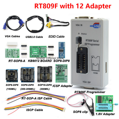 Original RT809F programmer +11 Adapters + SOP8 clip clamp + 1.8V /TSSOP8 SOCKET VGA LCD programmer ICSP board 24 25 93 serise IC ► Photo 1/6