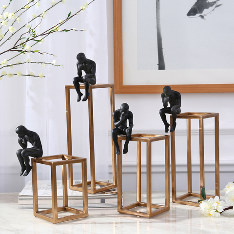 Thinker Rodin Sculpture Gold Stainless Steel Frame Desktop Decoration Modern Elegant Soft-fitting Home Decor Figure Adornment ► Photo 1/5