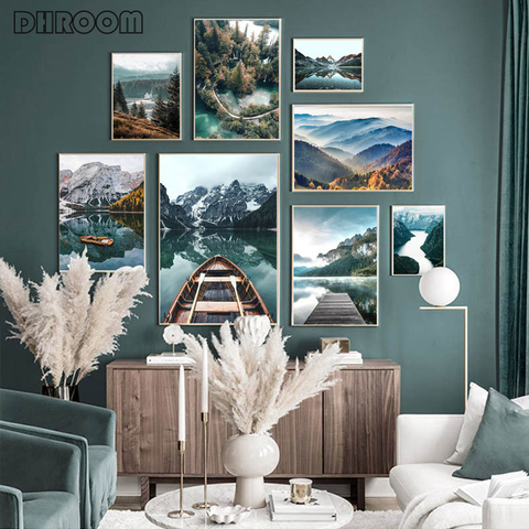 Nature Landscape Wall Art Poster Forest Mountain Canvas Painting Lake Boat Print Nordic Decorative Picture Modern Home Decor ► Photo 1/6