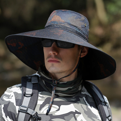 K51 Men's Summer Hat Outdoor Sun Screen Camouflage Hiking Hats Cycling Fishing Cap Big Brim Fisherman hat UV Protection ► Photo 1/5