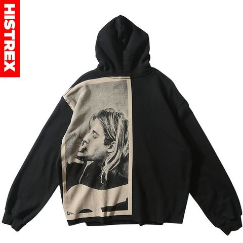 Men Hip Hop Hoodie Sweatshirt Smoking Kurt Cobain Print 2022 Streetwear Hoodie Pullover Harajuku Loose Hoodie Nirvana Nevermind ► Photo 1/6