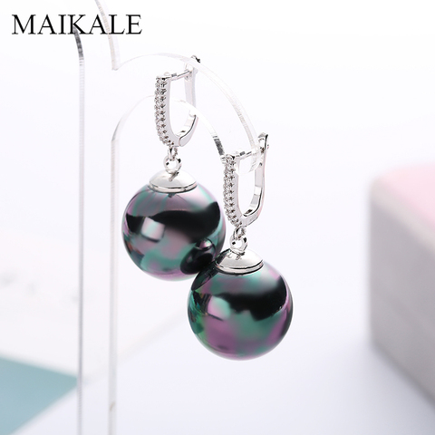 MAIKALE Ball Big Drop Earrings Pearl Gold Silver Color Cubic Zirconia Earrings For Women Party New Fashion Jewelry ► Photo 1/6