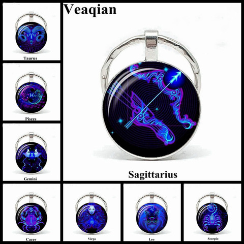 12 Constellation Zodiac Sign Photo Keychain Leo Pendant Glass Convex Jewelry Fashion Keychain Car Keyring Best Gift For Women ► Photo 1/1