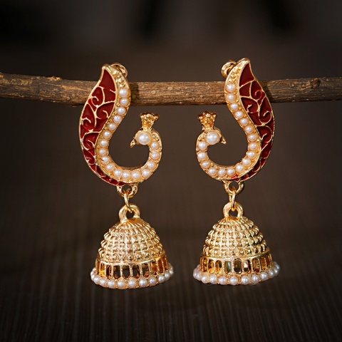 Ethnic Women's Peacock Indian Jewelry Gypsy Vintage Tribe Imitation Pearls Tassel Jhumka Earrings Fashion Jewelry ► Photo 1/6