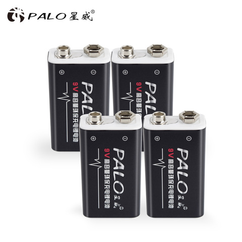 PALO 4pcs power capacity 9v battery 6F22 006p 9V Li-ion 600mah rechargeable batteries for digital camera 9v battery for radio ► Photo 1/6