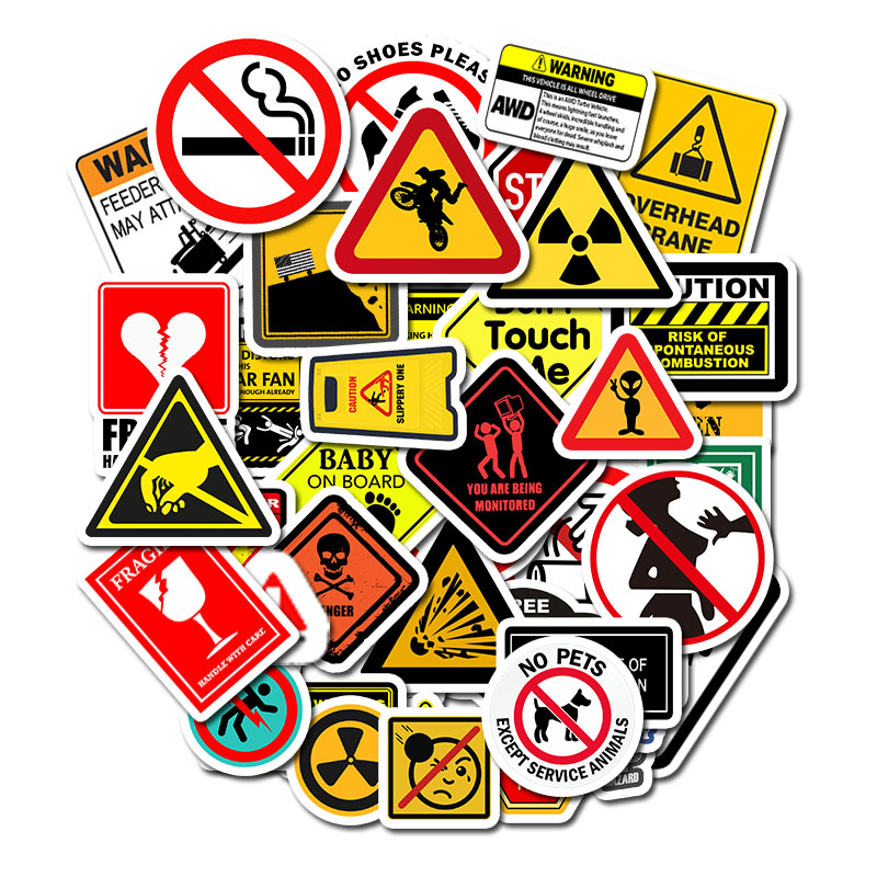 50Pcs Lot Warning Sign Stickers Graffiti Decal Sticker for DIY Laptop Luggage 