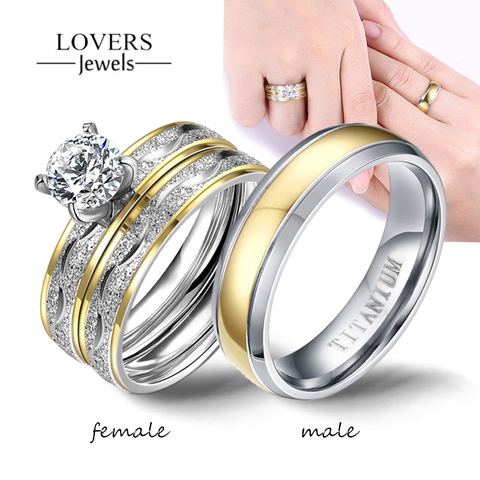Couple Rings - Women Exquisite Rhinestones Zirconia Rings Set Simple Stainless Steel Men Ring Fashion Jewelry For Lover Gifts ► Photo 1/5