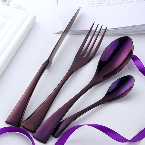 Black Cutlery Knife Fork Set Stainless Steel Western Food Tableware Flatware Steak Knives Forks Spoons Western Dinnerware Set4pc ► Photo 1/6