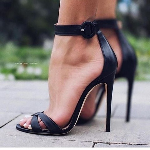 Sexy Black Leather Buckle Strap High Heel Sandals Cut-out Peep Toe Gladiator Sandals Shoes Women Stiletto Heels Drop Ship ► Photo 1/6