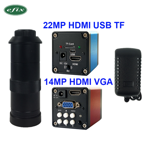 14MP HDMI VGA /22MP HDMI HD USB TF Digital Video Microscope Camera +130X C mount lens for Phone PCB Soldering Repair ► Photo 1/6