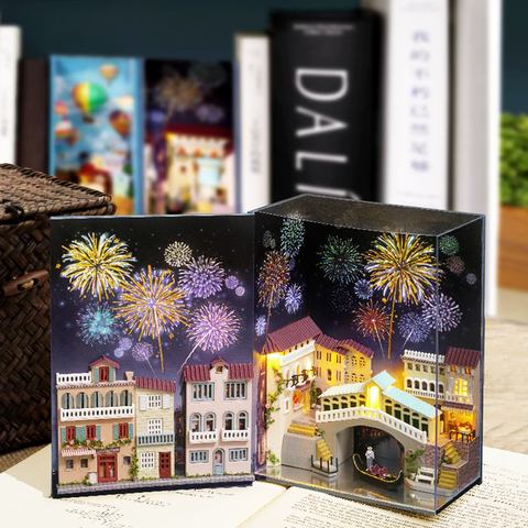 CUTEBEE Dollhouse Wooden Book Nook Inserts Art Bookends DIY Bookshelf Miniature Doll House Diy Dollhouse Casa Toys For Kids ► Photo 1/6