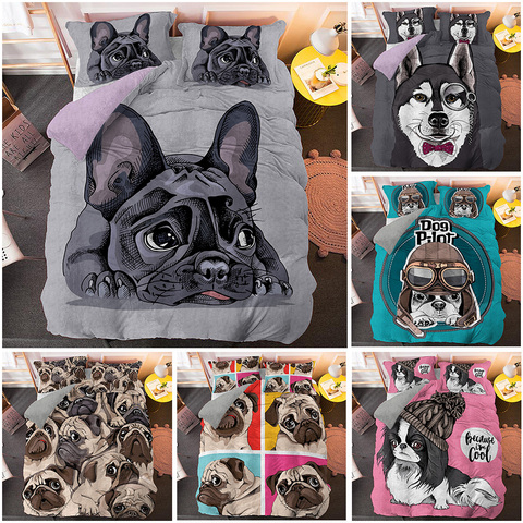 Cartoon Pug Duvet Cover Set Cute Dog 3D Beding  2/3pcs Single Twin Queen King Size Bed  Drop Shipping Bedding  Luxury ► Photo 1/6