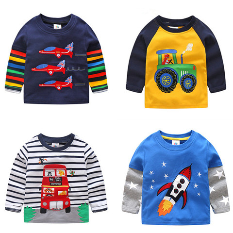 Boys T-shirt Kids Tees Baby Child Boy Cartoon Tops Spring Children Tee Long Sleeve Cotton Cars Trucks Bus Striped Autumn Shirt ► Photo 1/6