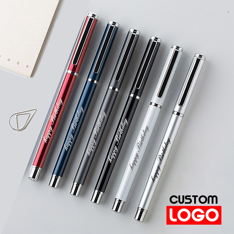 Advertising Pen Custom Logo Ballpoint Pen Metal Hook Business Signature Pen Gel Pen Lettering Engraved Name Stationery Wholesale ► Photo 1/6