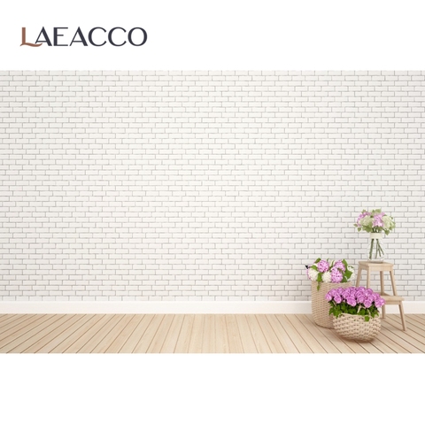 Laeacco Gray White Background Brick Wall Basket Flower Wooden Floor Child Kid Portrait Room Photo Backdrop Photocall Photostudio ► Photo 1/6