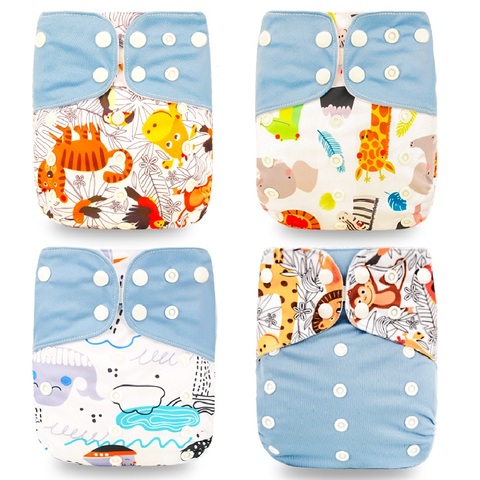 Happyflute HOt Sale OS Pocket Diaper 4pcs/set Washable &Reusable Baby Nappy New Print Adjustable Baby Diaper Cover ► Photo 1/6