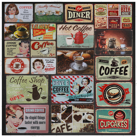 Hot Coffee Drink Coffee Bar Metal Plate Poster Pub Cafe Wall Decor Retro Sticker Vintage Tin Sign Tintin Sign Art Metal Painting ► Photo 1/6