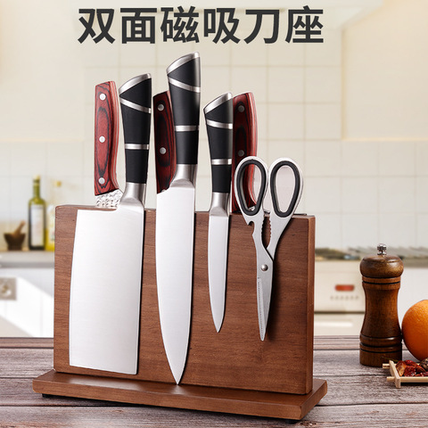 Solid wood magnet knife holder walnut vertical magnetic turret magnetic suction multi-functional shelf outlet magnetic force ► Photo 1/5