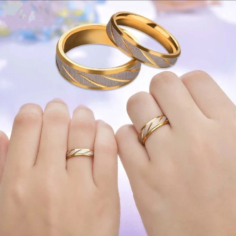 Titanium Steel Couple Rings Gold Wave Pattern Wedding Infinity Ring Men and Women Engagement Jewelry Gifts ► Photo 1/6