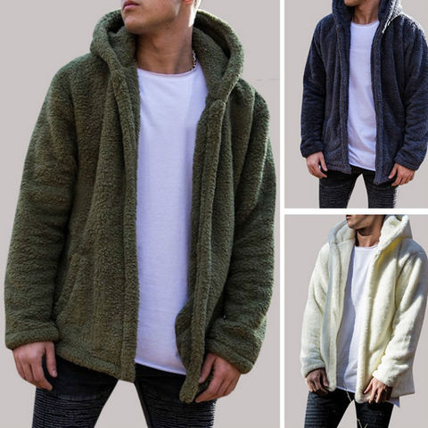 Winter Warm Men Winter Thick Hoodies Tops Fluffy Fleece Fur Jacket Hooded Coat Outerwear Long Sleeve Cardigans ► Photo 1/6